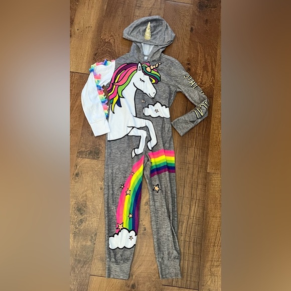 Justice girls one piece pajamas unicorn Sz 8 thumbholes - Picture 1 of 8